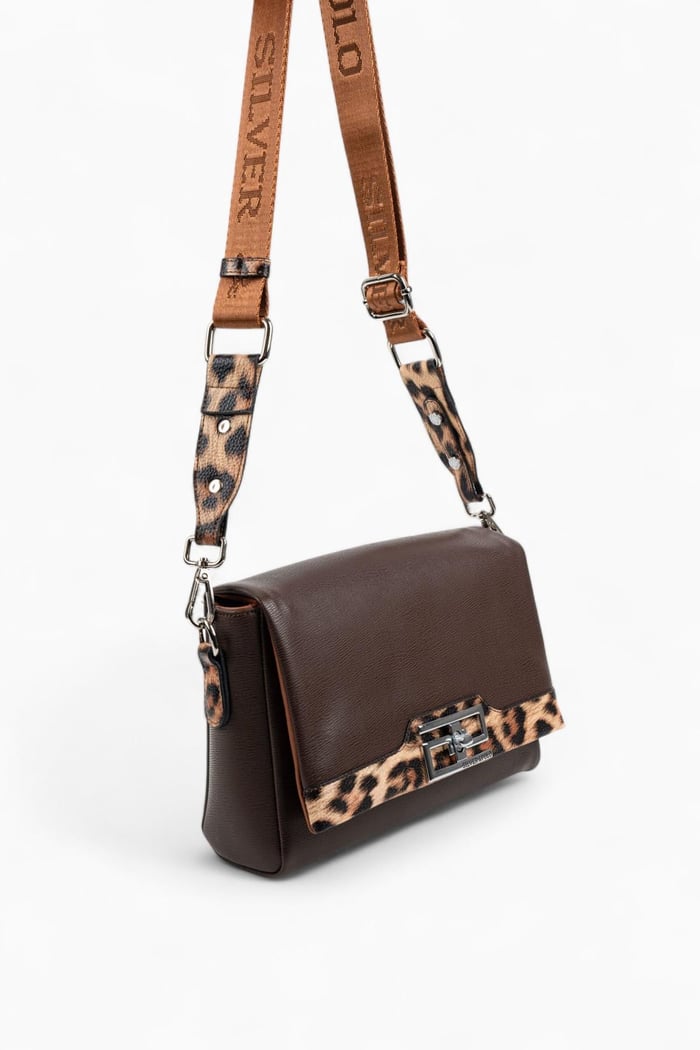 Silver Polo Kahve - Leopar Taba Düz Kadın Çapraz Çanta SP1257