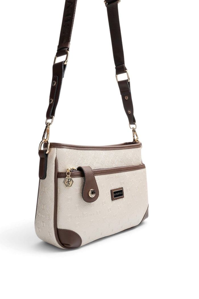 Silver & Polo Bej - Kahve Logolu Kadın Çapraz Çanta SP1160