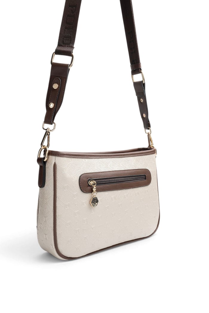 Silver & Polo Bej - Kahve Logolu Kadın Çapraz Çanta SP1160