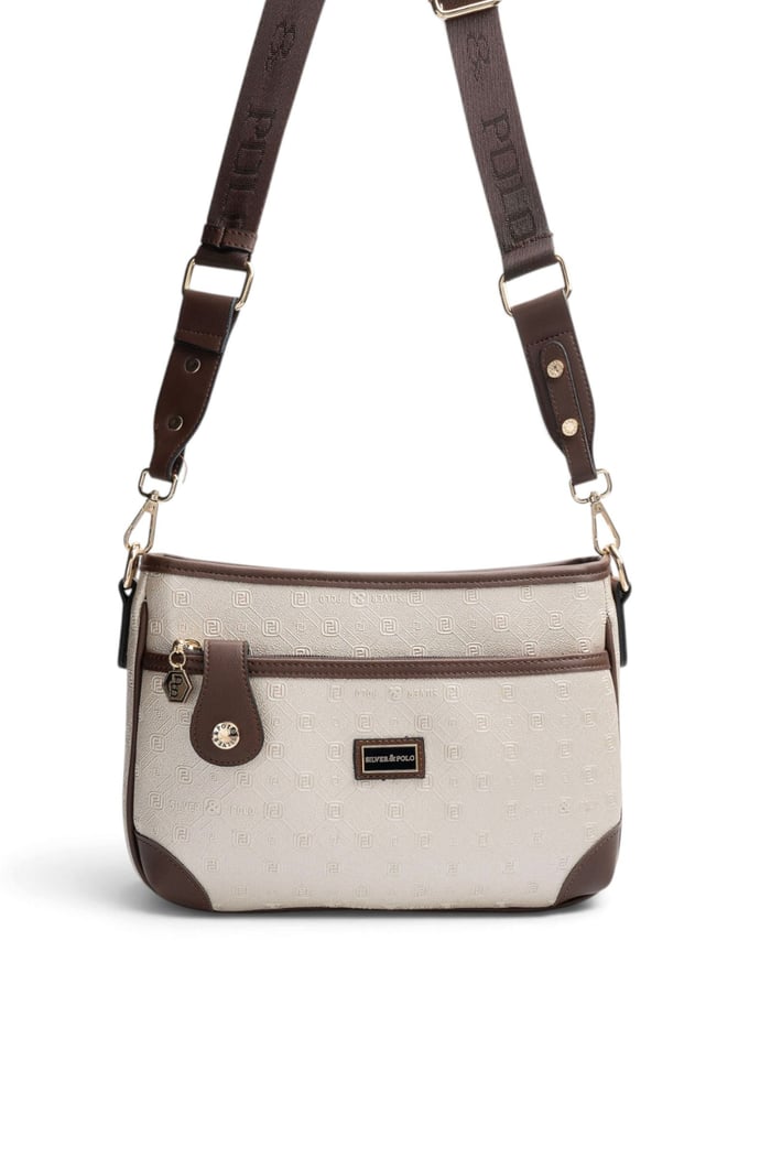 Silver & Polo Bej - Kahve Logolu Kadın Çapraz Çanta SP1160