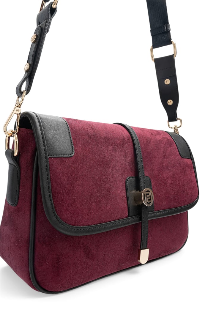 Silver Polo Bordo - Siyah Süet Kadın Çapraz Çanta SP1182