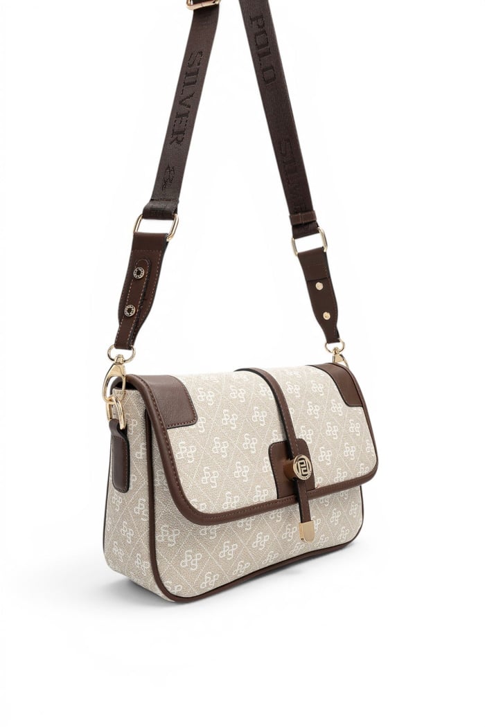 Silver Polo Taş - Kahve Monogram Kadın Çapraz Çanta SP1182