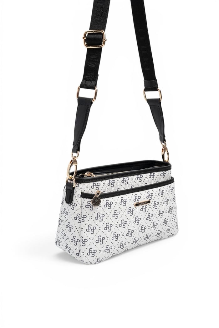 Silver Polo Beyaz - Siyah Monogram Kadın Çapraz Çanta SP1184