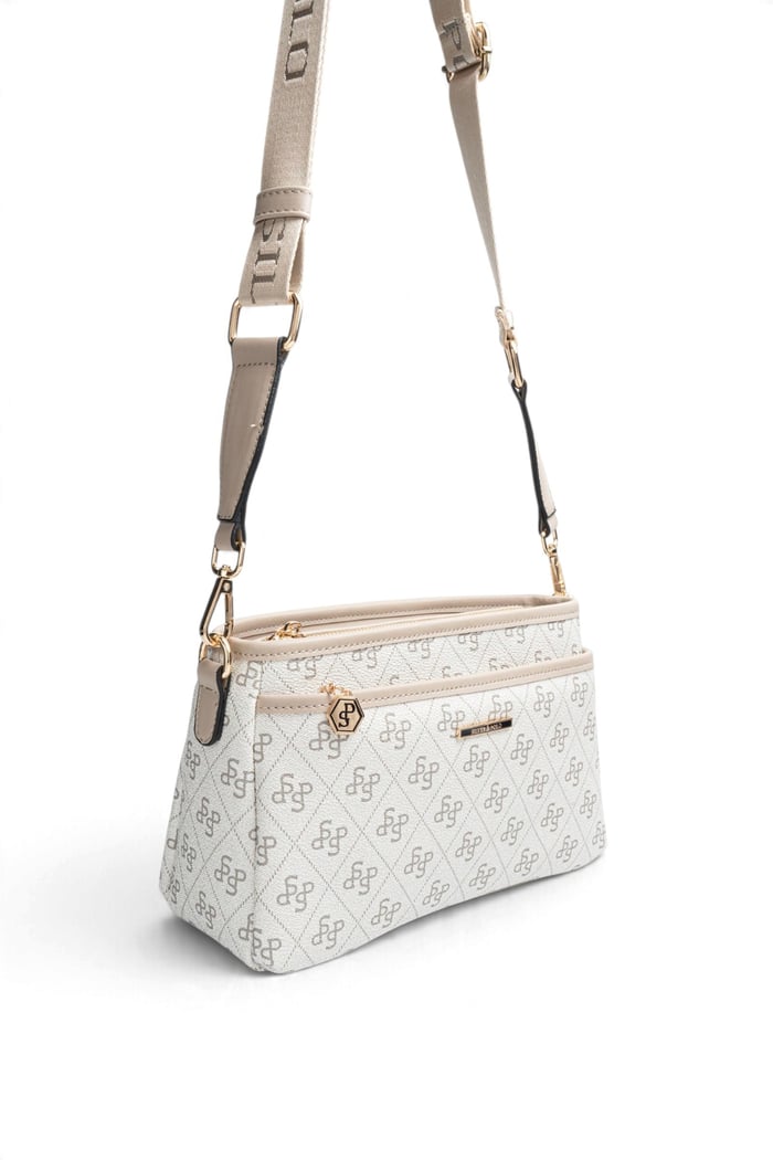 Silver Polo Gri - Kum Monogram Kadın Çapraz Çanta SP1184