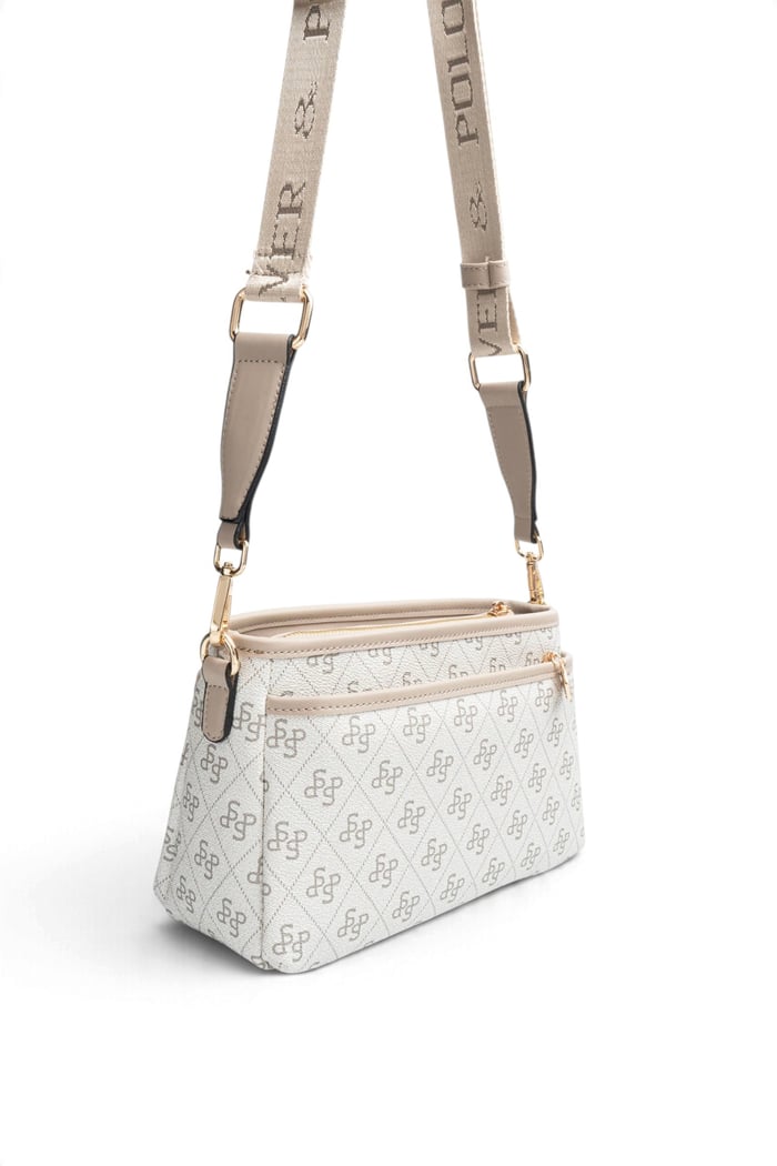 Silver Polo Gri - Kum Monogram Kadın Çapraz Çanta SP1184