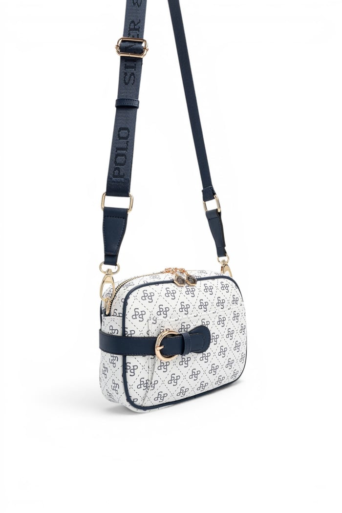Silver Polo Beyaz - Lacivert Monogram Kadın Çapraz Çanta SP1256