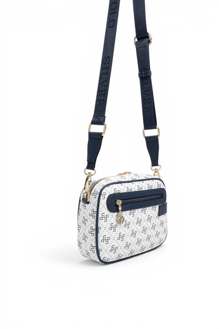 Silver Polo Beyaz - Lacivert Monogram Kadın Çapraz Çanta SP1256
