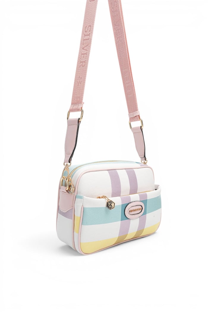 Silver Polo Lila - Pembe Ekose Kadın Çapraz Çanta SP1267