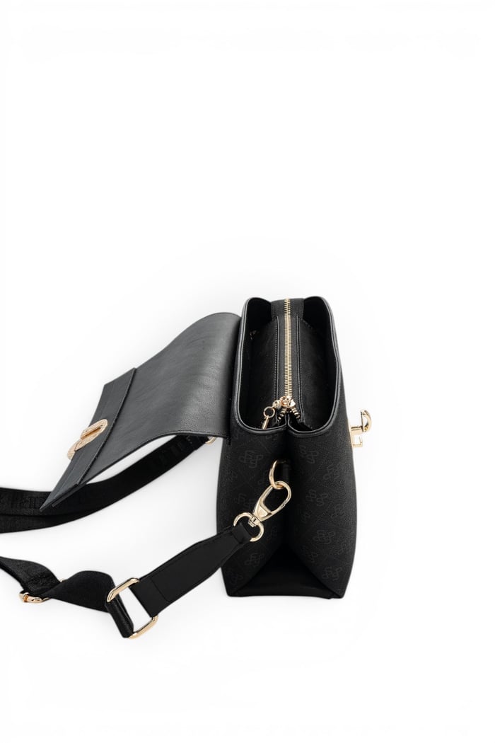 Silver Polo Siyah - Siyah Monogram Kadın Çapraz Çanta SP1287