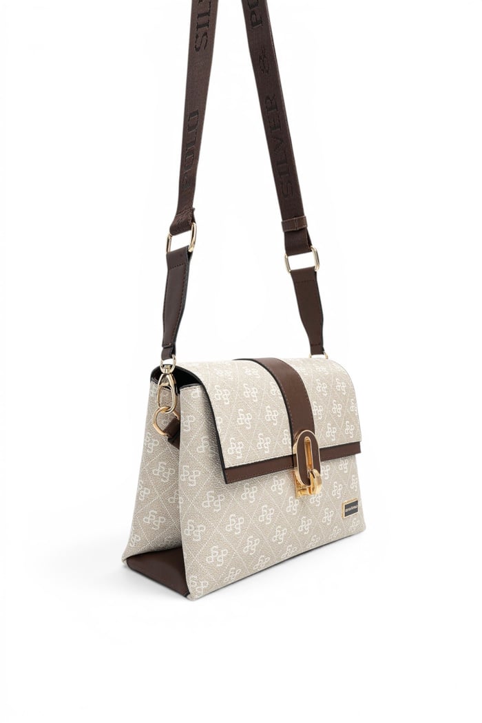 Silver Polo Taş - Kahve Monogram Kadın Çapraz Çanta SP1287