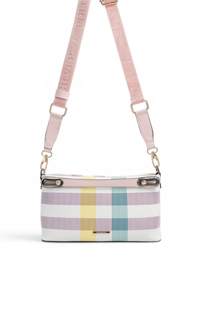 Silver Polo Lila - Pembe Ekose Kadın Çapraz Çanta SP1288