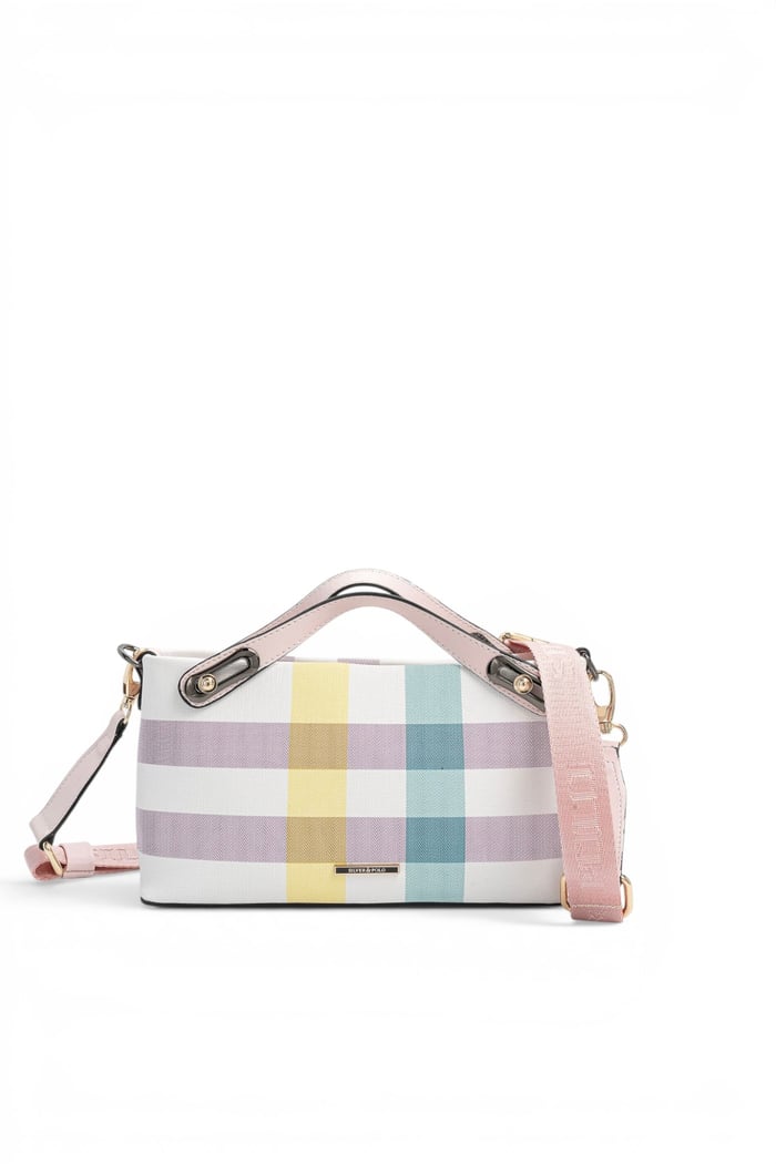 Silver Polo Lila - Pembe Ekose Kadın Çapraz Çanta SP1288