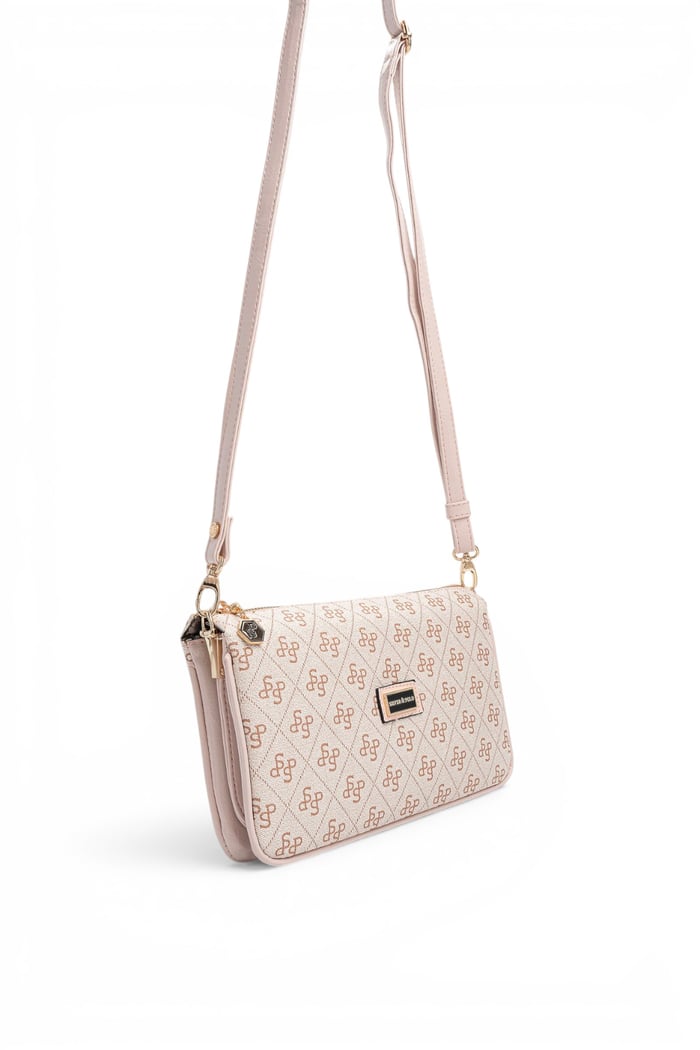 Silver Polo Pembe - Pudra Monogram Kadın Çapraz Çanta SP1291