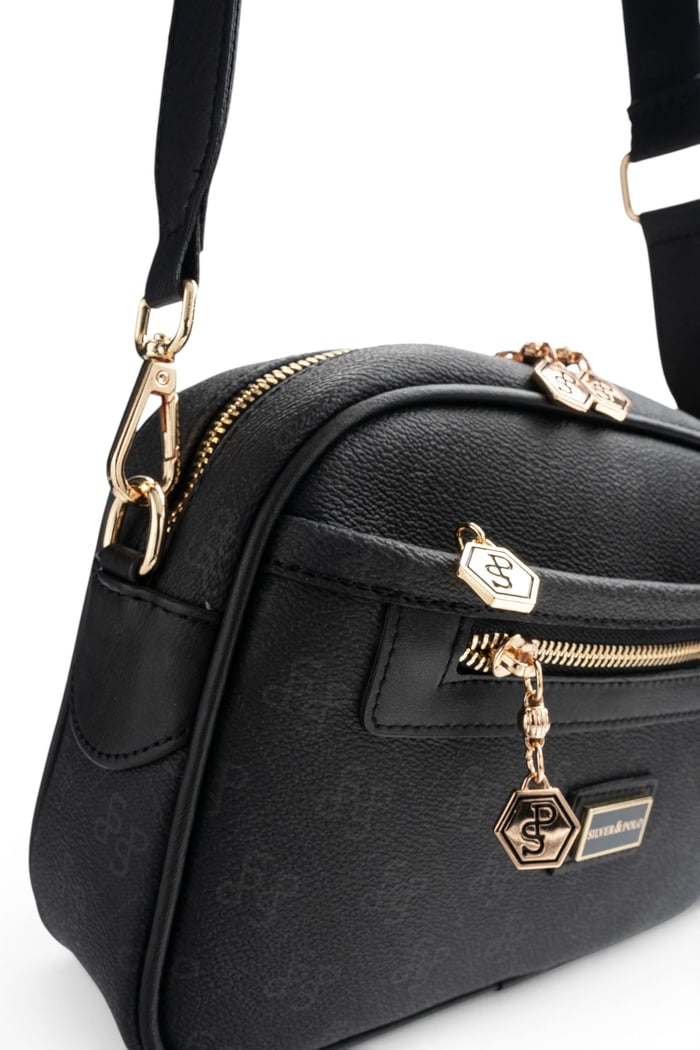 Silver Polo Siyah - Siyah Monogram Kadın Çapraz Çanta SP1297