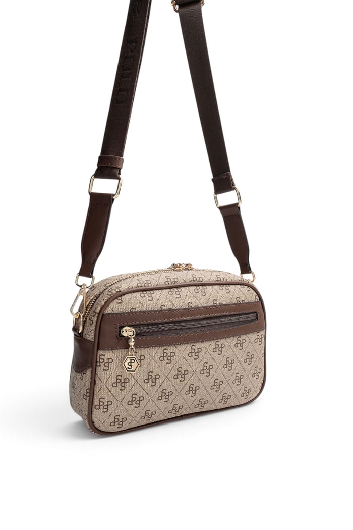 Silver Polo Koyu Bej - Kahve Monogram Kadın Çapraz Çanta SP1297