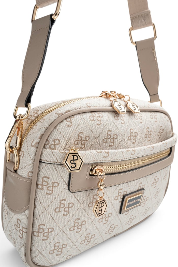 Silver Polo Bej - Kum Monogram Kadın Çapraz Çanta SP1297