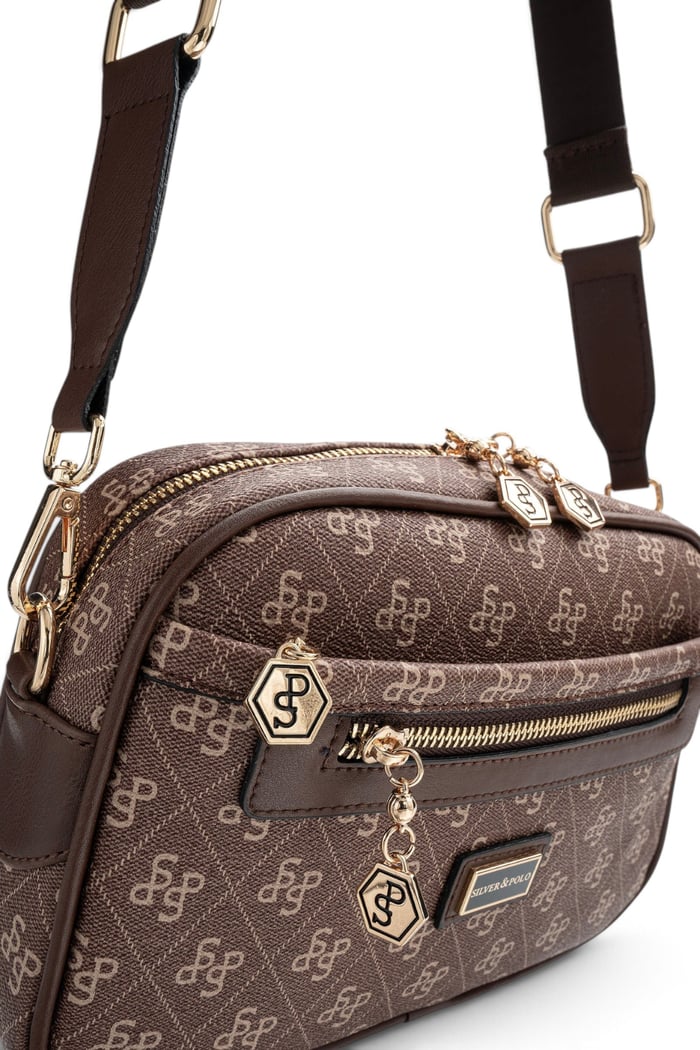Silver Polo Kahve - Kahve Monogram Kadın Çapraz Çanta SP1297