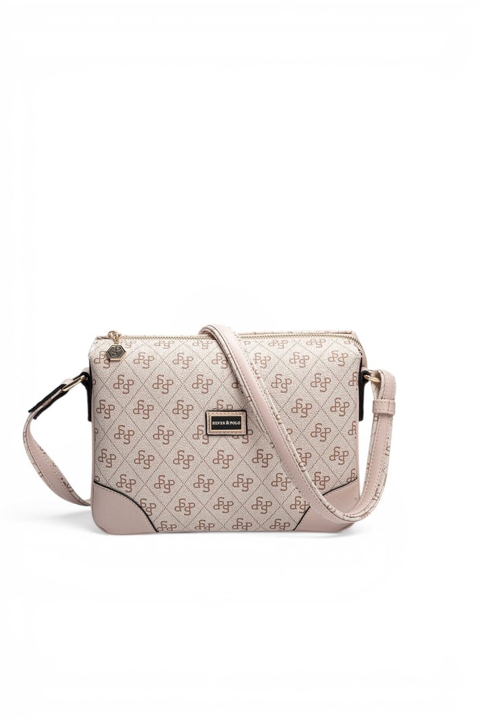 Silver Polo Pembe - Pudra Monogram Kadın Çapraz Çanta SP784