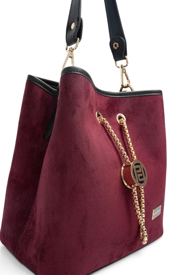 Silver Polo Bordo - Siyah Süet Kadın Çapraz Çanta SP967