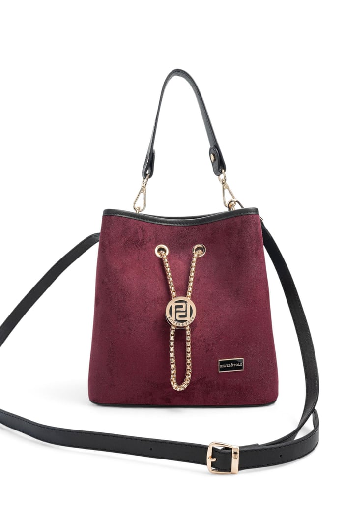 Silver Polo Bordo - Siyah Süet Kadın Çapraz Çanta SP967