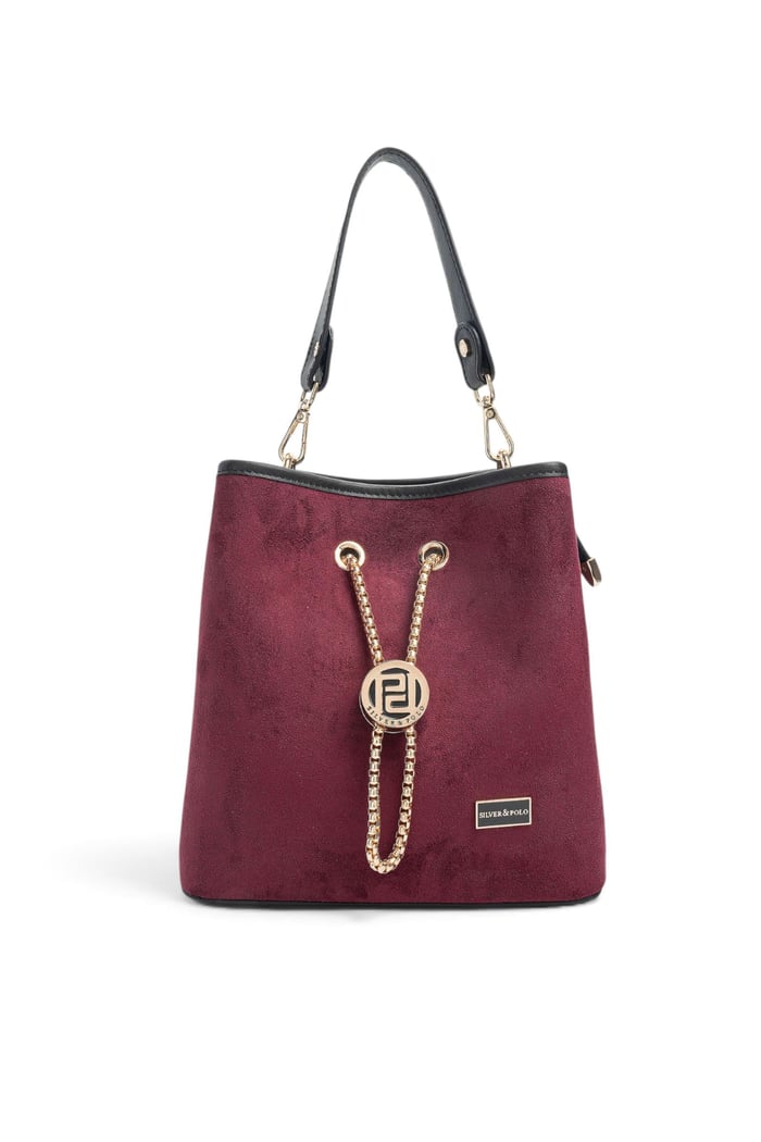 Silver Polo Bordo - Siyah Süet Kadın Çapraz Çanta SP967