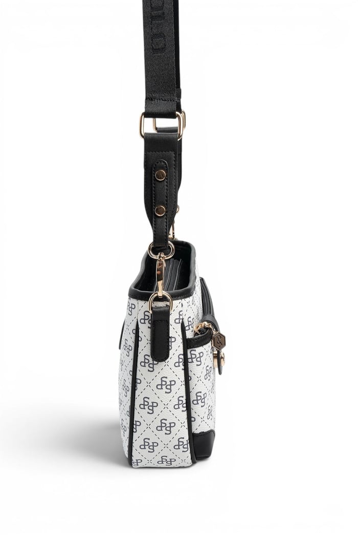 Silver Polo Beyaz - Siyah Monogram Kadın Çapraz Çanta SP1160