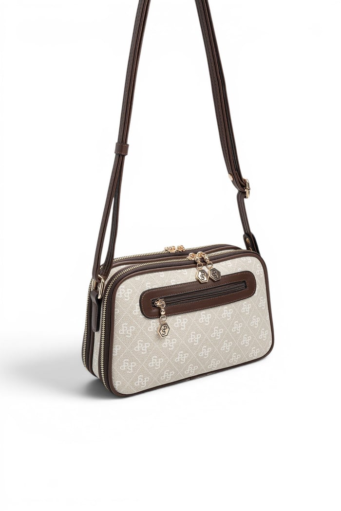 Silver Polo Taş - Kahve Monogram Kadın Çapraz Çanta SP899