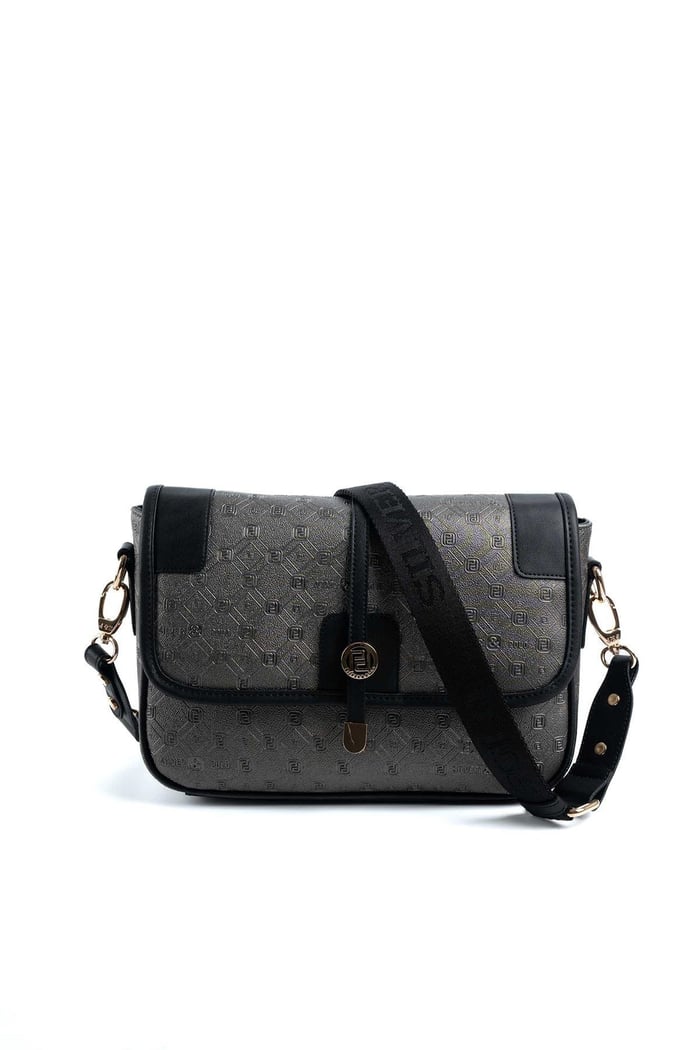 Silver & Polo SP1182 Kadın Çapraz Çanta Logolu Platin-Siyah
