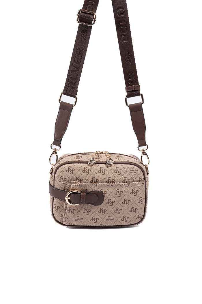 Silver & Polo SP1256 Kadın Çapraz Çanta Monogram Koyu Bej-Kahve