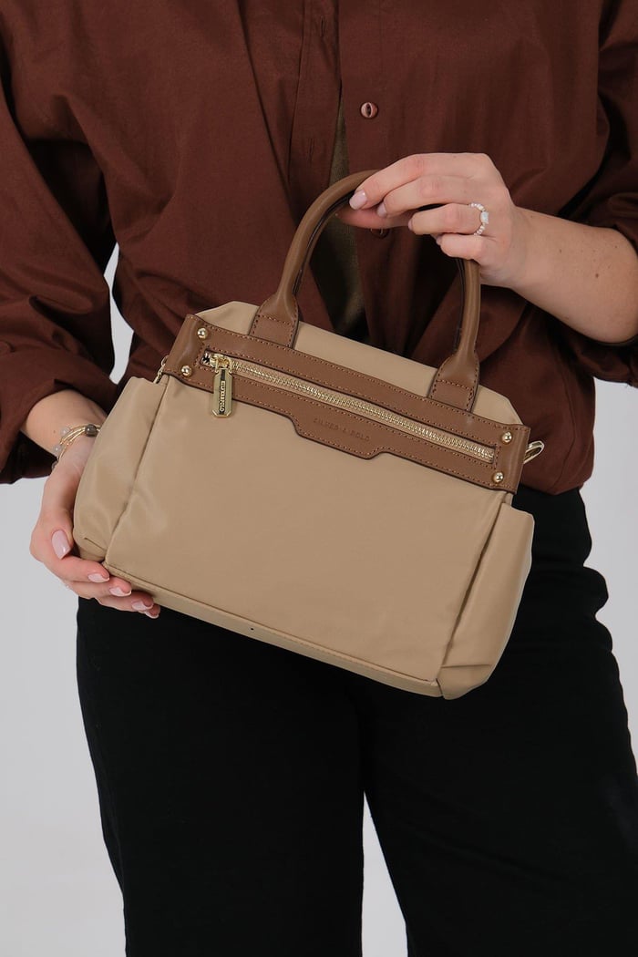 Silver Polo Vizon - Camel Saten Kadın El Çantası SP1219