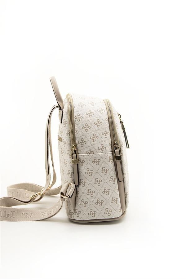 Silver & Polo SP901 Kadın Sırt Çantası Monogram Bej-Kum