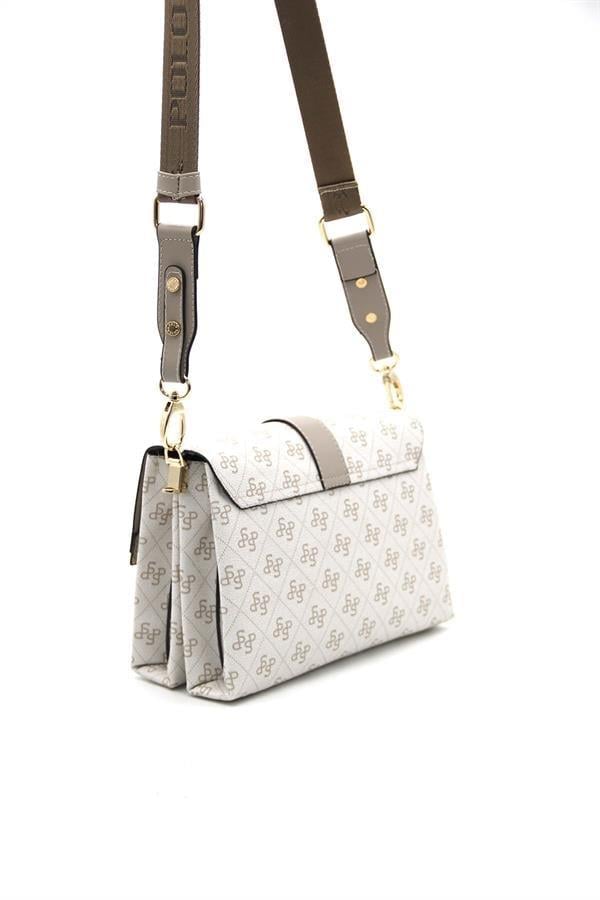 Silver & Polo SP1009 Kadın Çapraz Çanta Monogram Bej-Kum