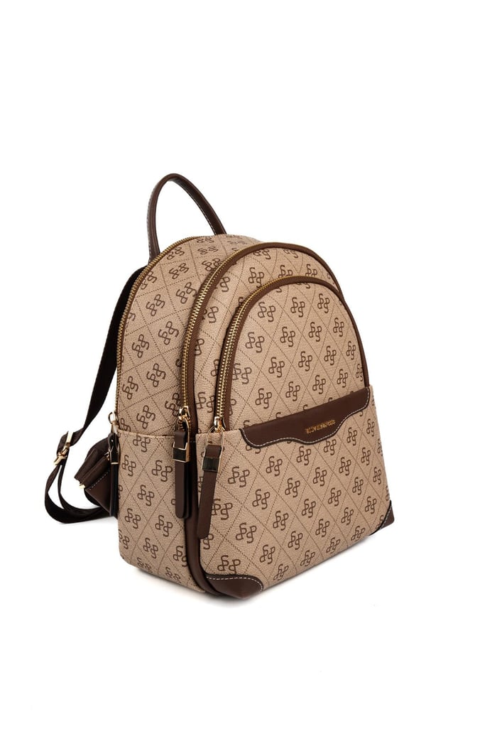 Silver & Polo SP1265 Kadın Sırt Çantası Monogram Koyu Bej-Kahve