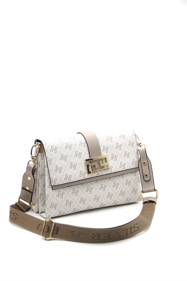 Silver & Polo SP1009 Kadın Çapraz Çanta Monogram Bej-Kum