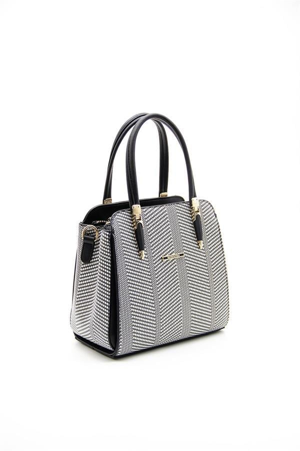 Silver & Polo SP1136 Kadın El Çantası Hasır Siyah Beyaz-Siyah