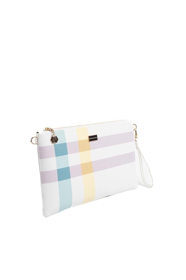 Silver Polo Lila - Pembe Ekose Kadın Portföy ve Clutch El Çantası SP1034