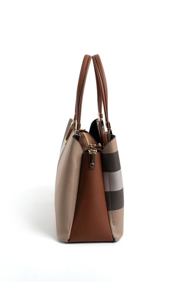 Silver & Polo SP1205 Kadın El Çantası Ekose Bej-Taba