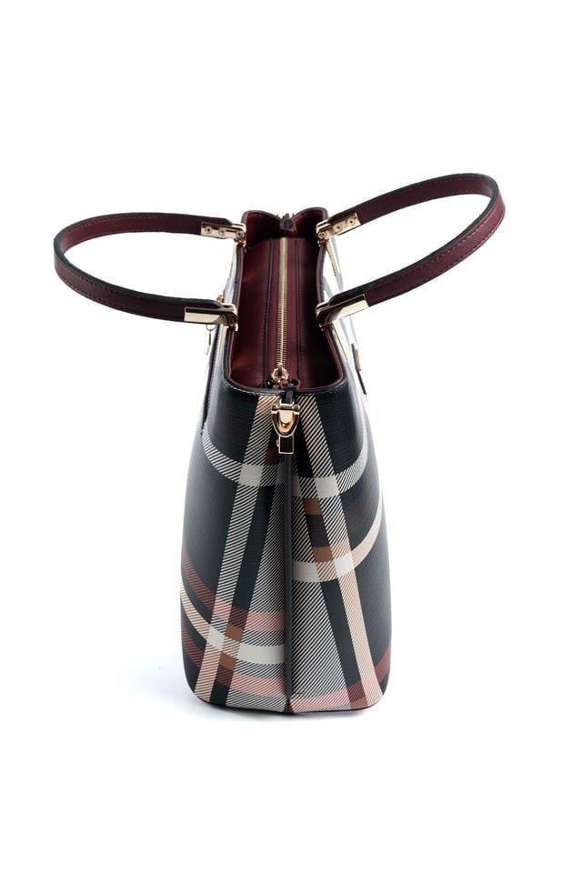 Silver Polo Siyah - Bordo Ekose Kadın El Çantası SP924
