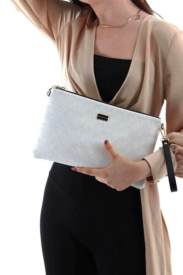 Silver & Polo SP1034 Kadın Portföy & Clutch Logolu Sedef-Siyah