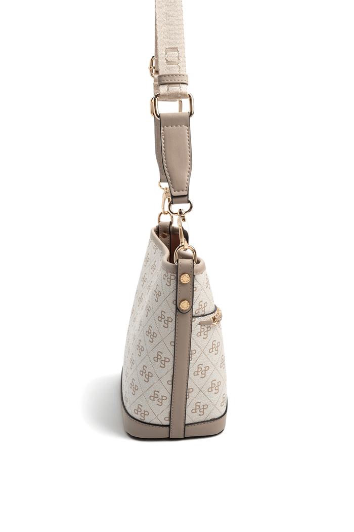 Silver Polo Bej - Kum Monogram Kadın Omuz Çantası SP1284
