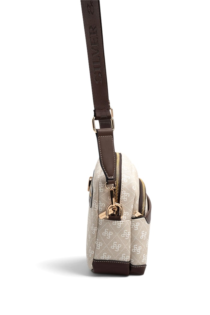 Silver & Polo SP1201 Kadın Çapraz Çanta Monogram Taş-Kahve
