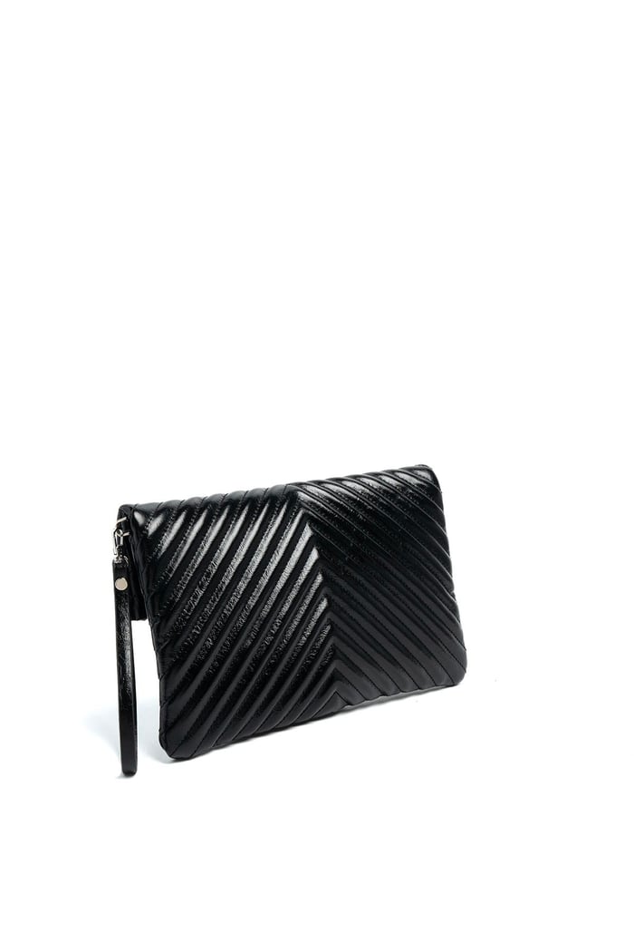 Silver Polo Kırışık Siyah - Kırışık Siyah Kapitone V Kadın Portföy ve Clutch El Çantası SP1134