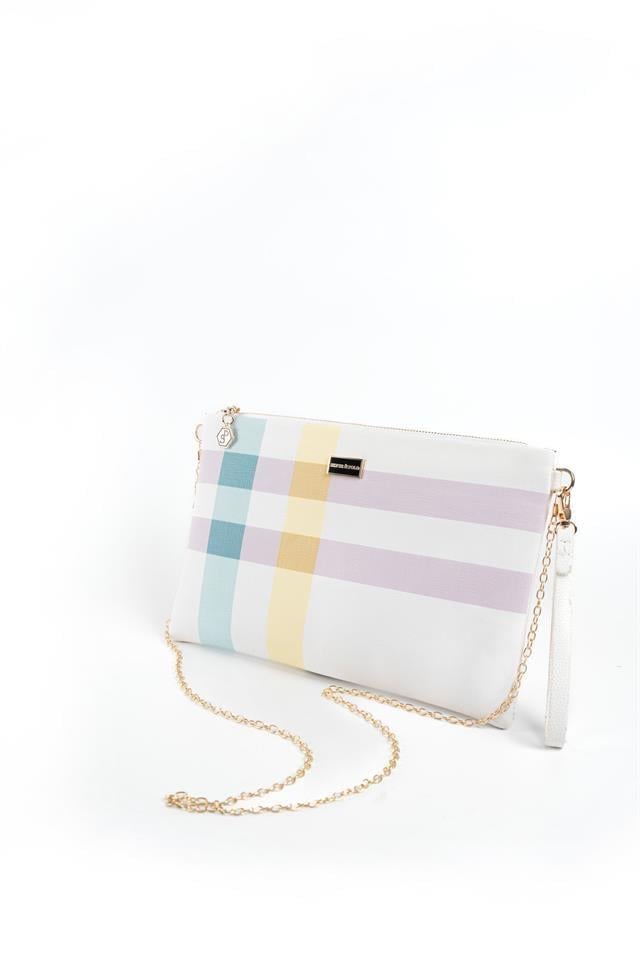 Silver Polo Lila - Pembe Ekose Kadın Portföy ve Clutch El Çantası SP1034