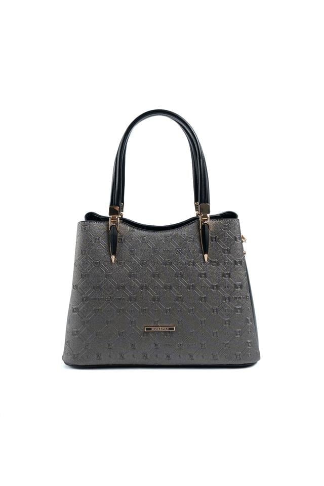 Silver & Polo SP1205 Kadın El Çantası Logolu Platin-Siyah