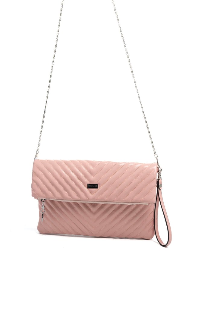 Silver Polo Pudra - Pudra Kapitone V Kadın Portföy ve Clutch El Çantası SP1134