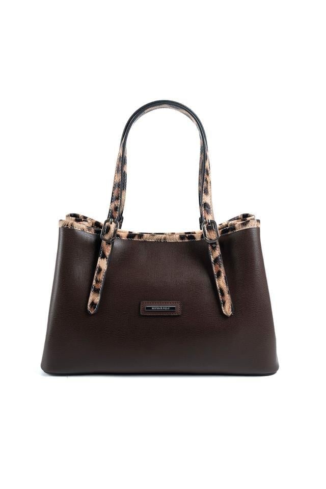 Silver & Polo SP1252 Kadın El Çantası Düz Kahve-Leopar Taba