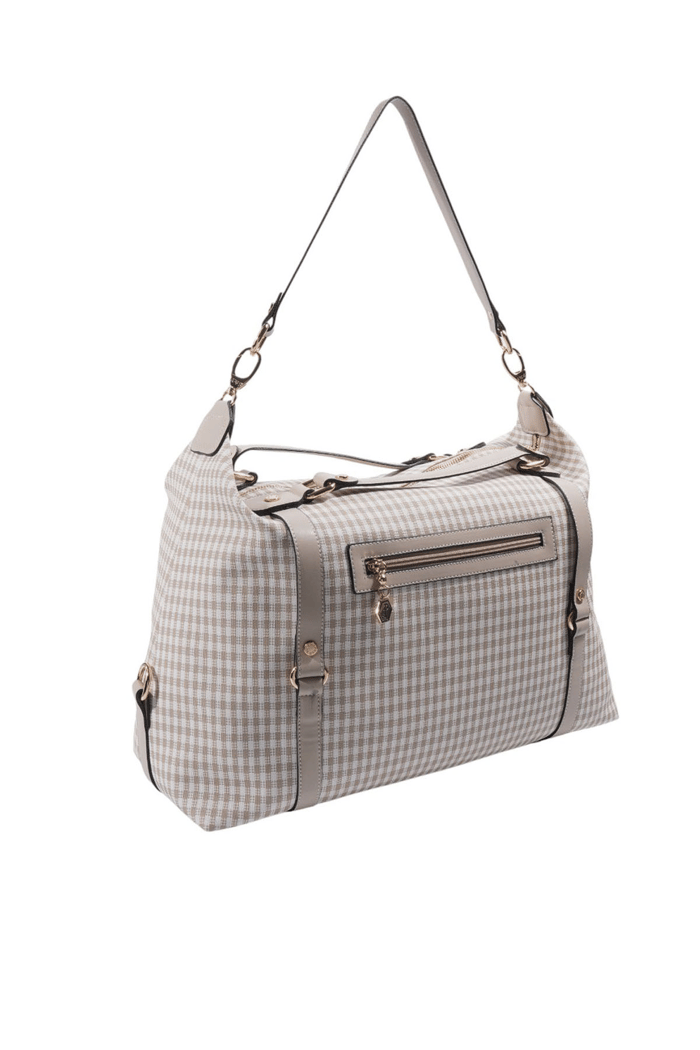 Silver & Polo SP1064 Kadın Seyahat Çantası Ekose Line Kare Kum Beji