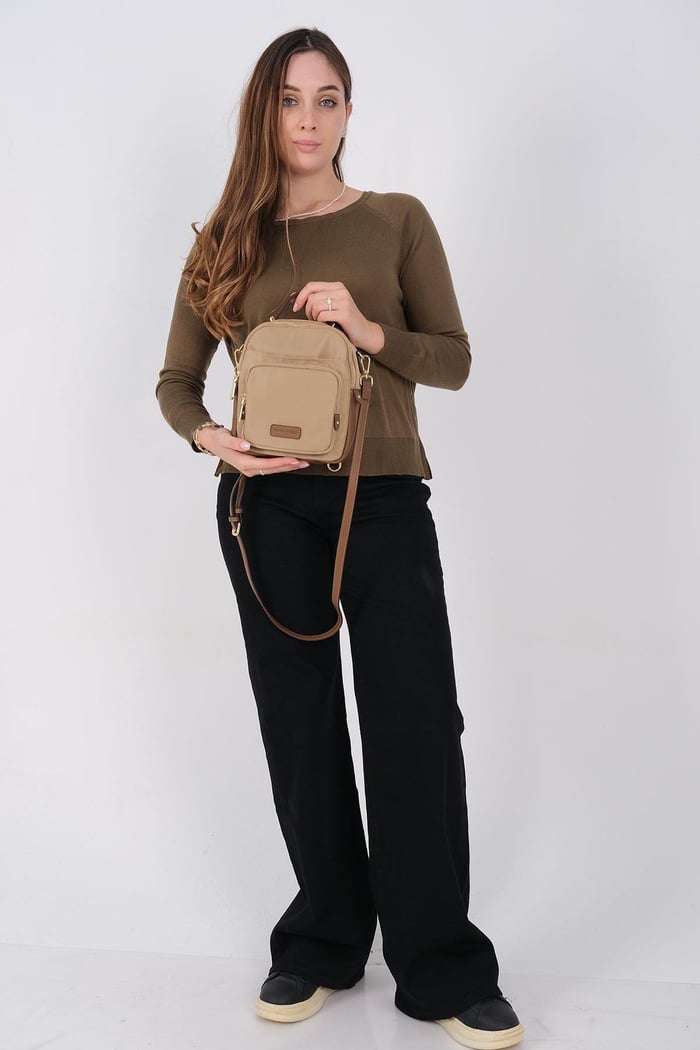 Silver Polo Vizon - Camel Saten Kadın Çapraz Çanta SP1220