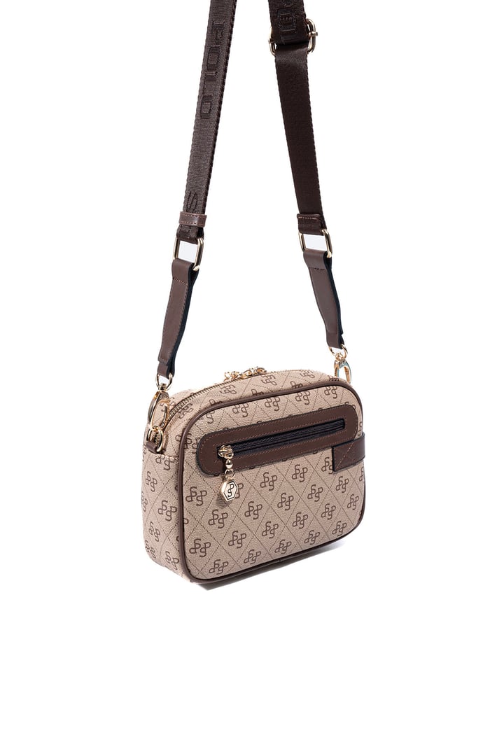 Silver & Polo SP1256 Kadın Çapraz Çanta Monogram Koyu Bej-Kahve
