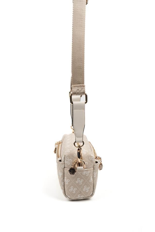 Silver Polo Taş - Kemik Monogram Kadın Çapraz Çanta SP1142